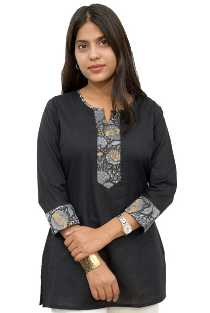 JAIPUR HAND BLOCK Women's Short Kurti, Cotton Hand Block Print, Straight Style, 3/4 Sleeves