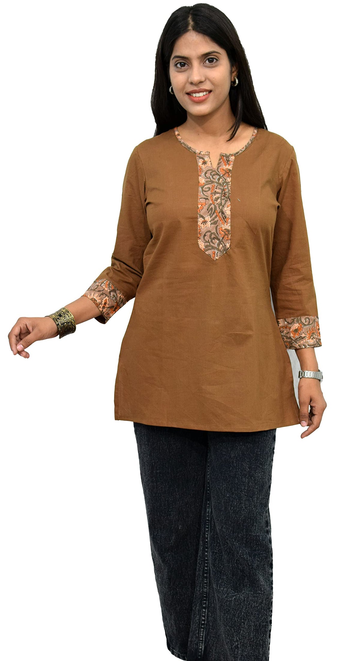 JAIPUR HAND BLOCK Women's Short Kurti, Cotton Hand Block Print, Straight Style, 3/4 Sleeves - label detail (12)