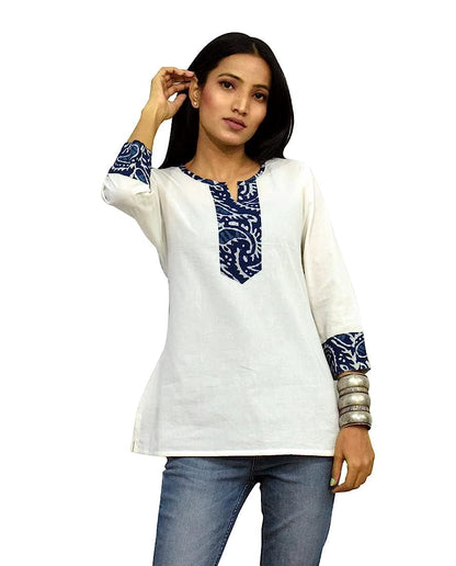 JAIPUR HAND BLOCK Women's Short Kurti, Cotton Hand Block Print, Straight Style, 3/4 Sleeves (14)