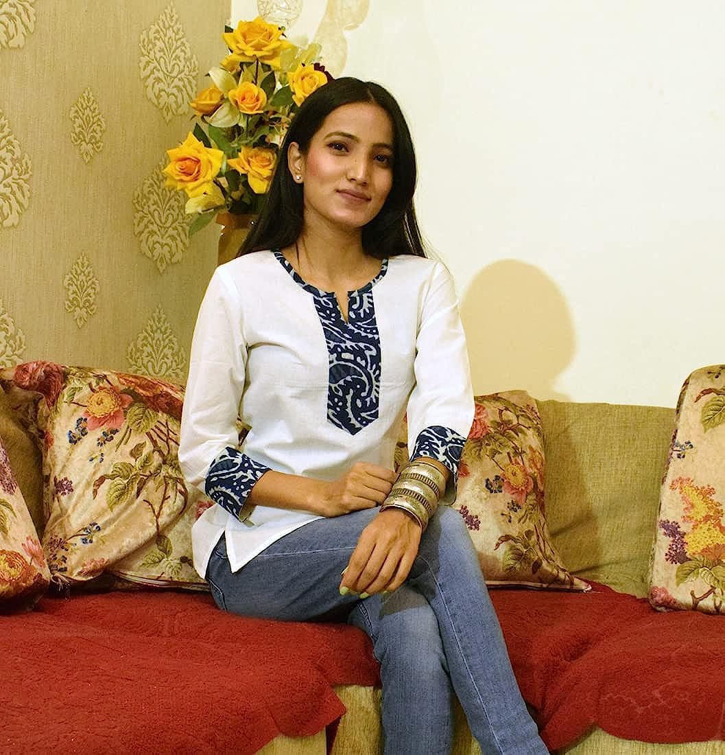 JAIPUR HAND BLOCK Women's Short Kurti, Cotton Hand Block Print, Straight Style, 3/4 Sleeves - front view (15)