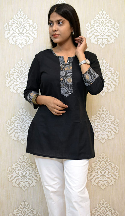 JAIPUR HAND BLOCK Women's Short Kurti, Cotton Hand Block Print, Straight Style, 3/4 Sleeves - back view