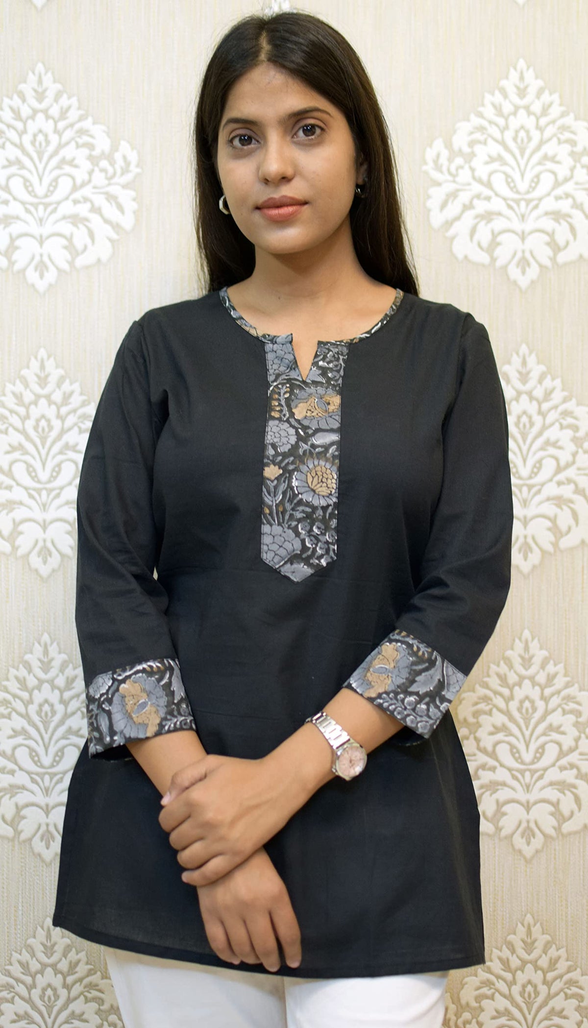 JAIPUR HAND BLOCK Women's Short Kurti, Cotton Hand Block Print, Straight Style, 3/4 Sleeves - packaging