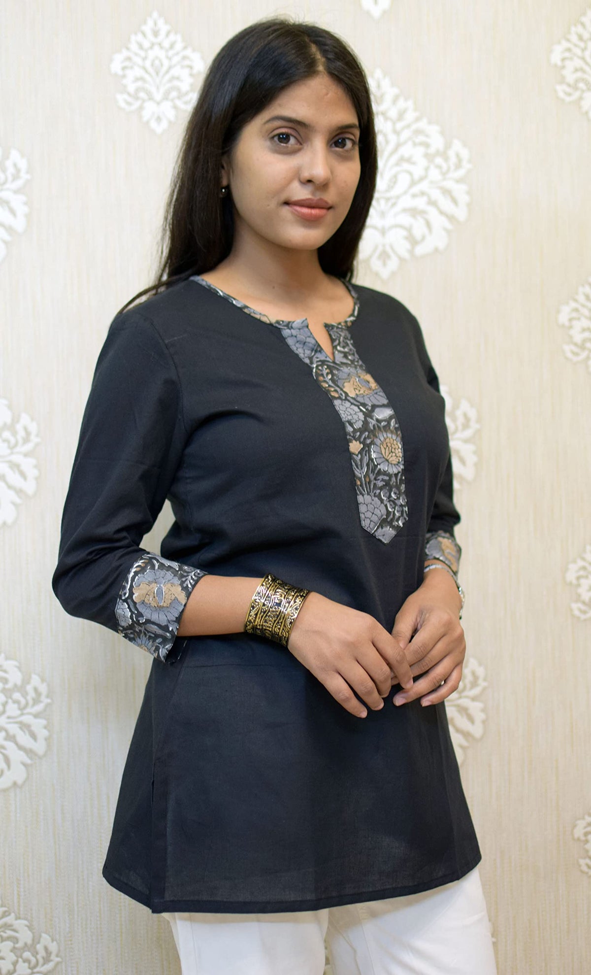 JAIPUR HAND BLOCK Women's Short Kurti, Cotton Hand Block Print, Straight Style, 3/4 Sleeves - label detail