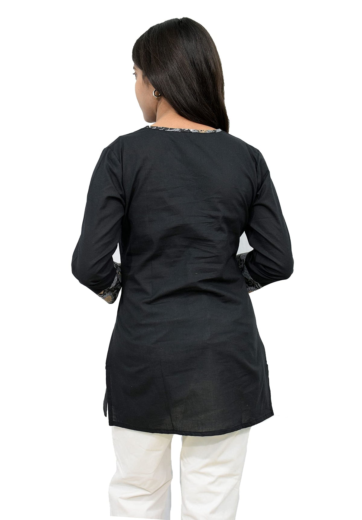 JAIPUR HAND BLOCK Women's Short Kurti, Cotton Hand Block Print, Straight Style, 3/4 Sleeves - ingredients panel