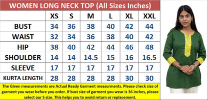 JAIPUR HAND BLOCK Women's Short Kurti, Cotton Hand Block Print, Straight Style, 3/4 Sleeves - close-up detail