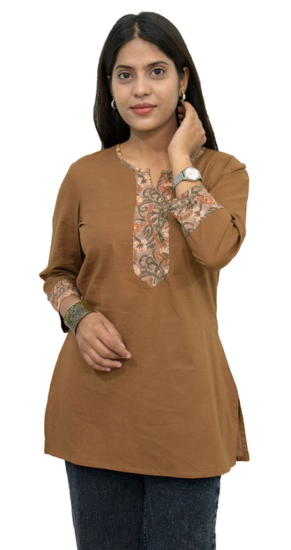 JAIPUR HAND BLOCK Women's Short Kurti, Cotton Hand Block Print, Straight Style, 3/4 Sleeves (8)