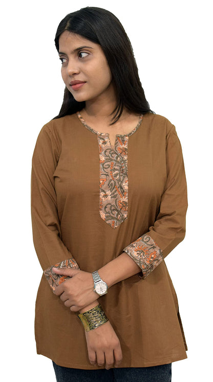 JAIPUR HAND BLOCK Women's Short Kurti, Cotton Hand Block Print, Straight Style, 3/4 Sleeves - front view (9)