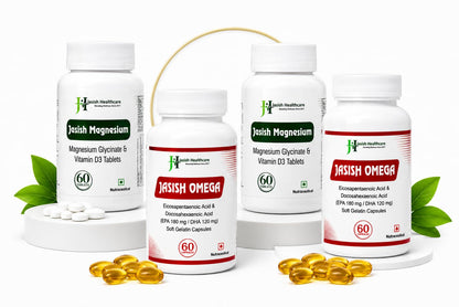JASISH Omega & Magnesium Supplement Bundle, 180 mg EPA & 20 mg DHA, 1000 mg Magnesium Glycinate with Vitamin D3 - back view