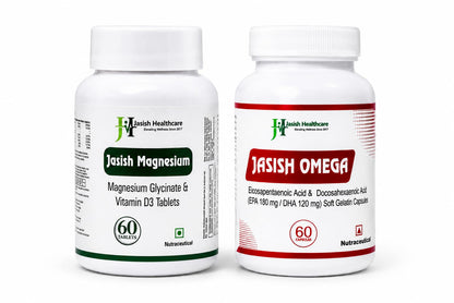 JASISH Omega & Magnesium Supplement Bundle, 180 mg EPA & 20 mg DHA, 1000 mg Magnesium Glycinate with Vitamin D3 (6)