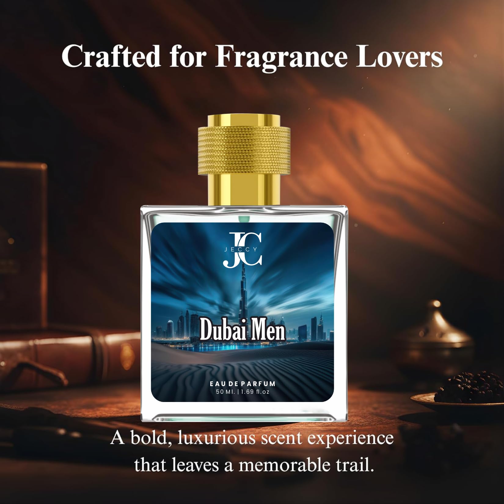 JECCY Dubai Men Eau de Parfum, 50ml, Citrus Spice Amber Musk Fragrance - front view