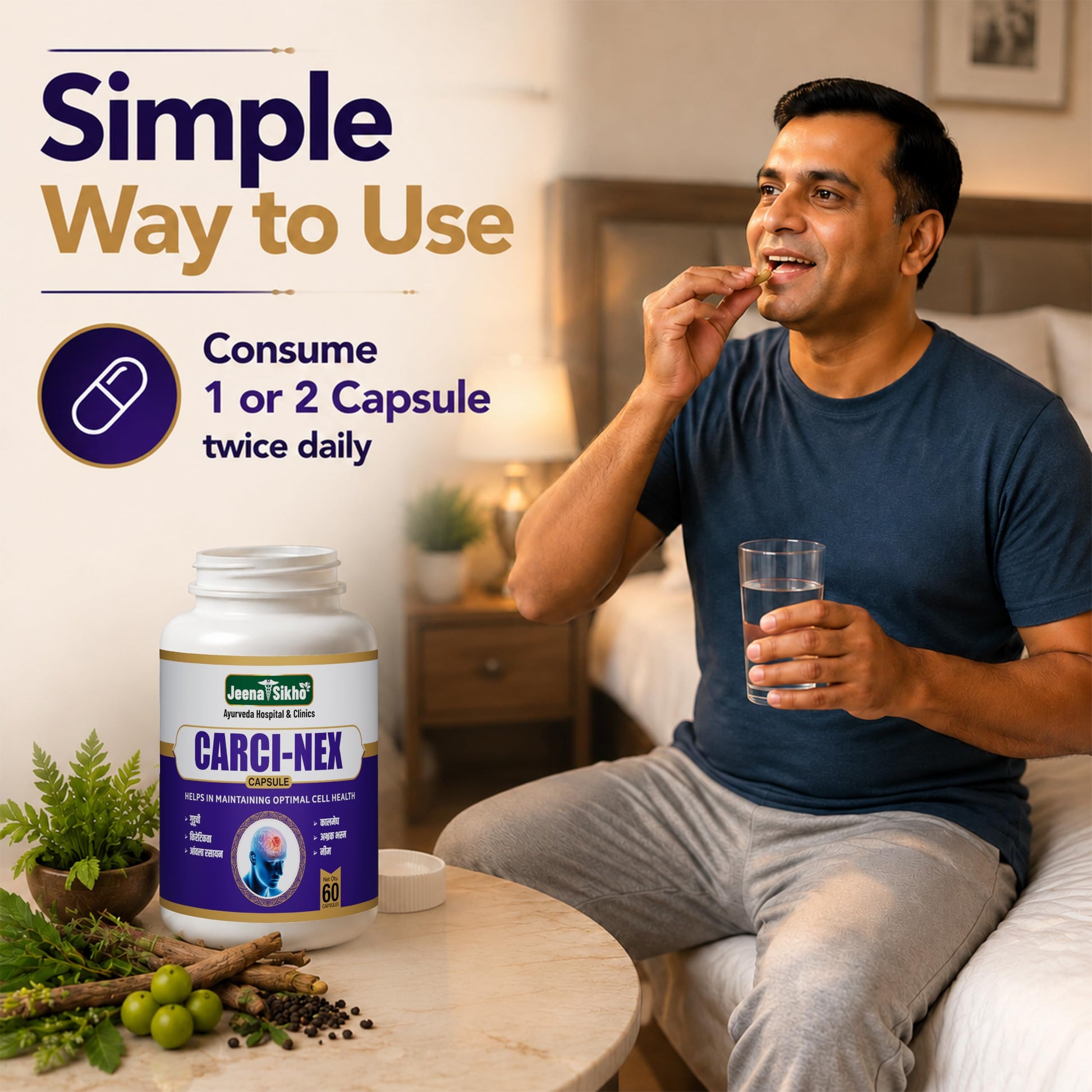 Jeena Sikho Carci-Nex Herbal Capsules, 60 Count, Adult Unisex Ayurvedic Supplement, JSSH0210, 60g - label detail