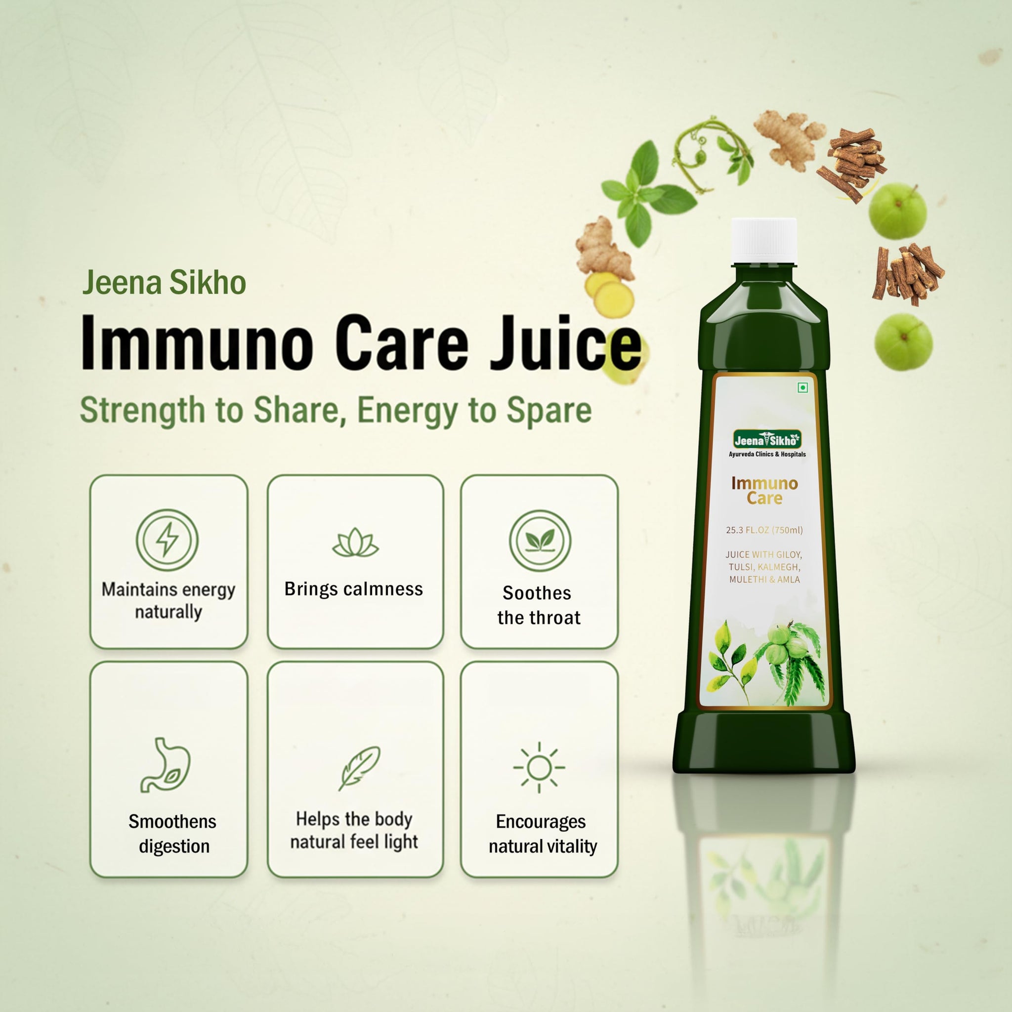 Jeena Sikho Giloy Juice with Tulsi, Kalmegh, Mulethi, Amla, 750ml, Herbal Juice - back view (8)
