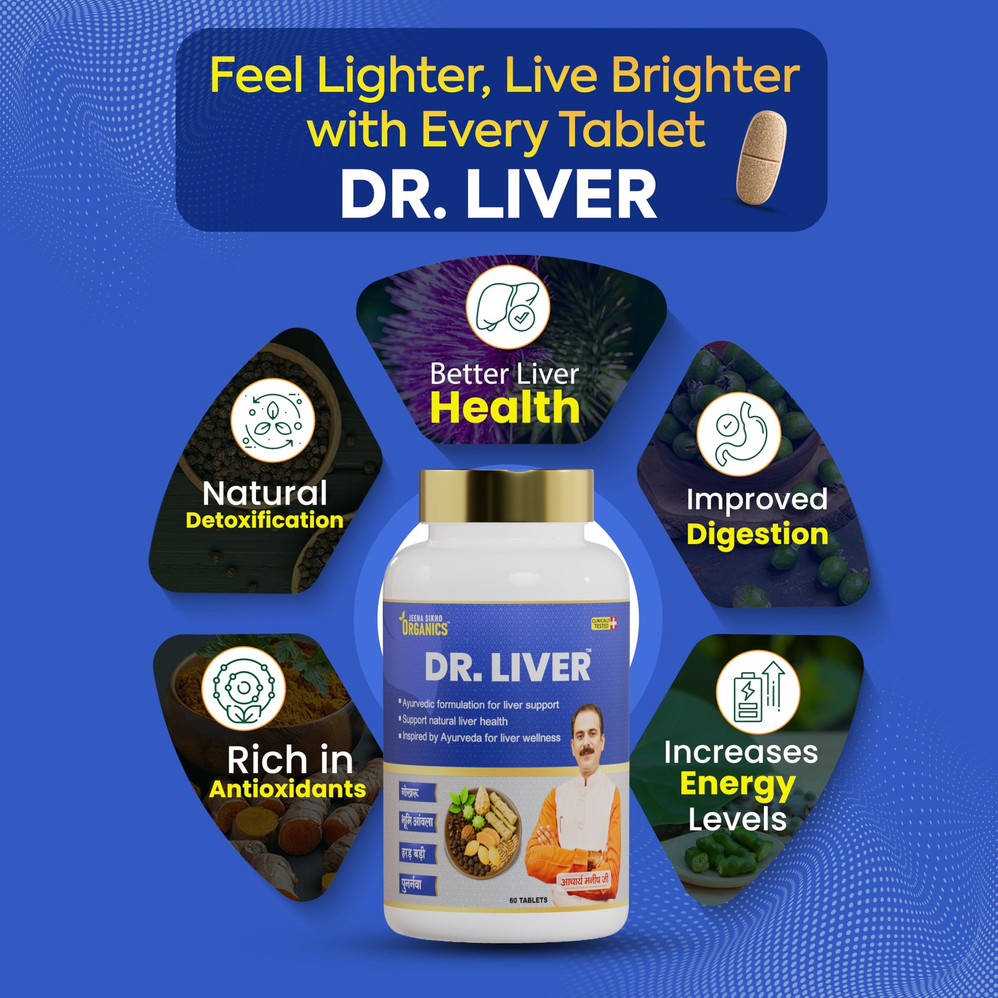 Jeena Sikho Organics Dr. Liver Tablets, 60 Count, Herbal Supplement with Bhumi Amla, Punarnava, Bhringraj and Giloy - ingredi