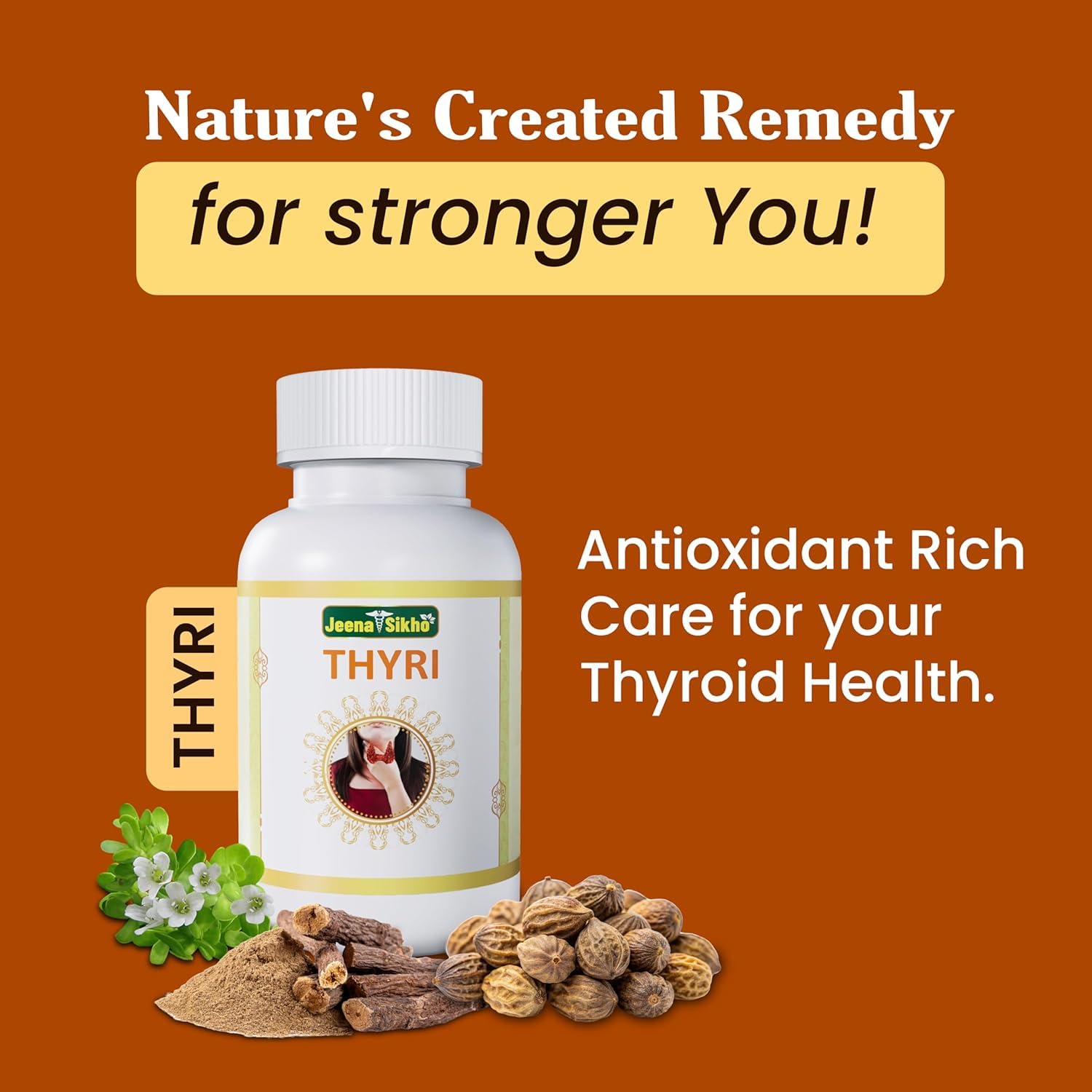 Jeena Sikho Thyri Herbal Supplement, 60 Capsules, Punarnava Sunthi Ashwagandha Blend, Adult, Made in India - front view