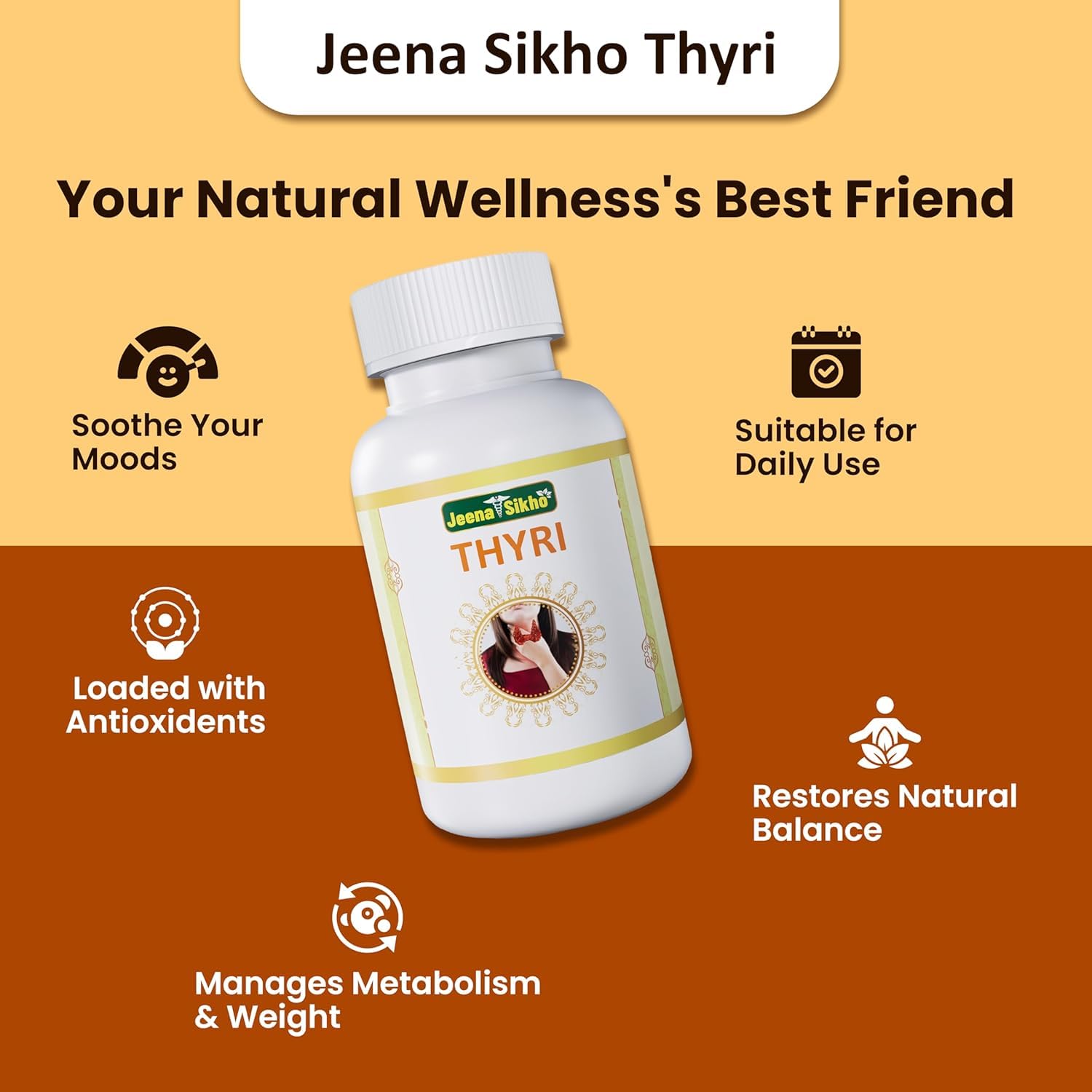 Jeena Sikho Thyri Herbal Supplement, 60 Capsules, Punarnava Sunthi Ashwagandha Blend, Adult, Made in India - back view