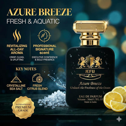 Jefu Azure Breeze Eau de Parfum, 50ml, Unisex, Fresh Aquatic Citrus Fragrance - front view (7)