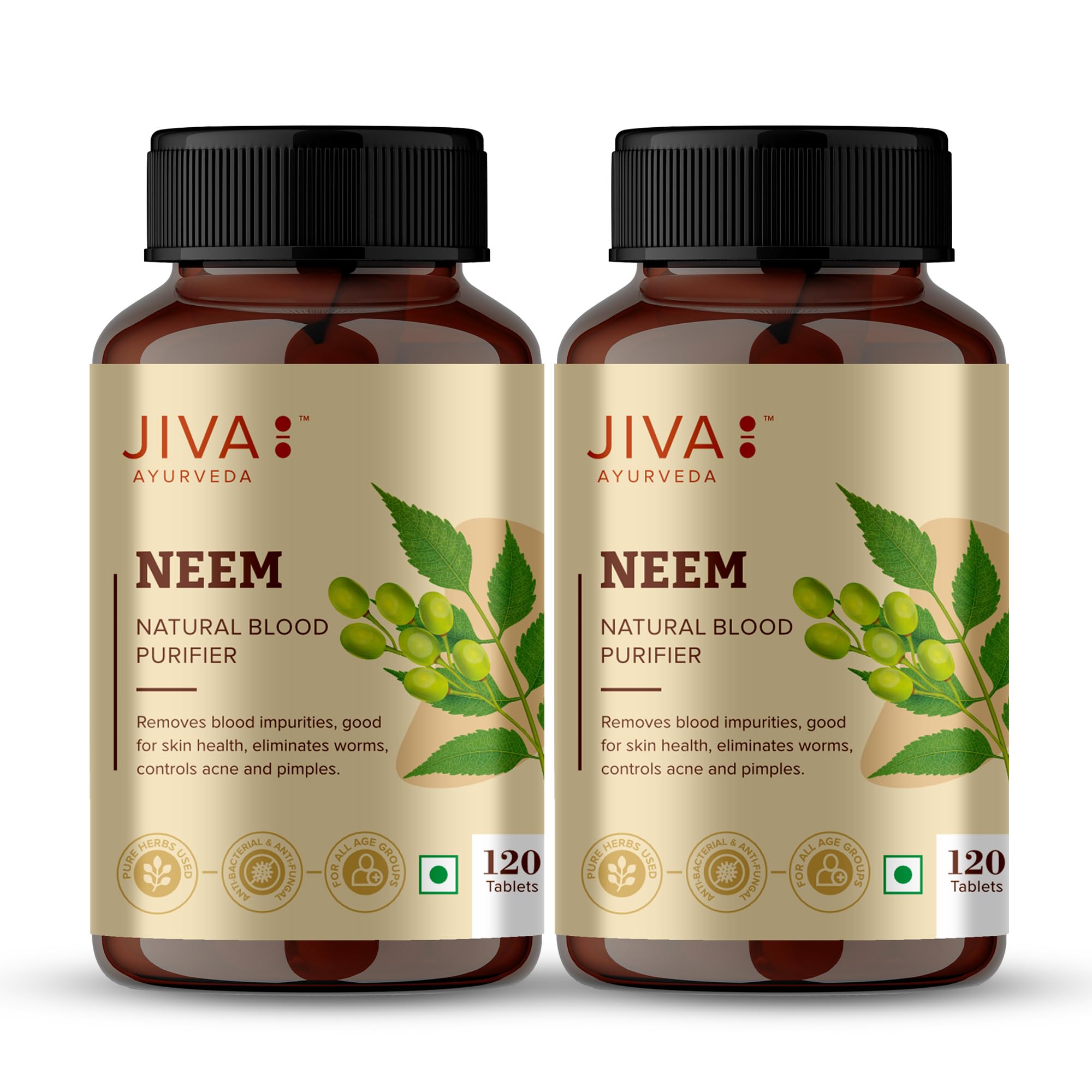 Jiva Ayurveda Neem Tablets, 120 Count, Ayurvedic Herbal Supplement for Adults (4)
