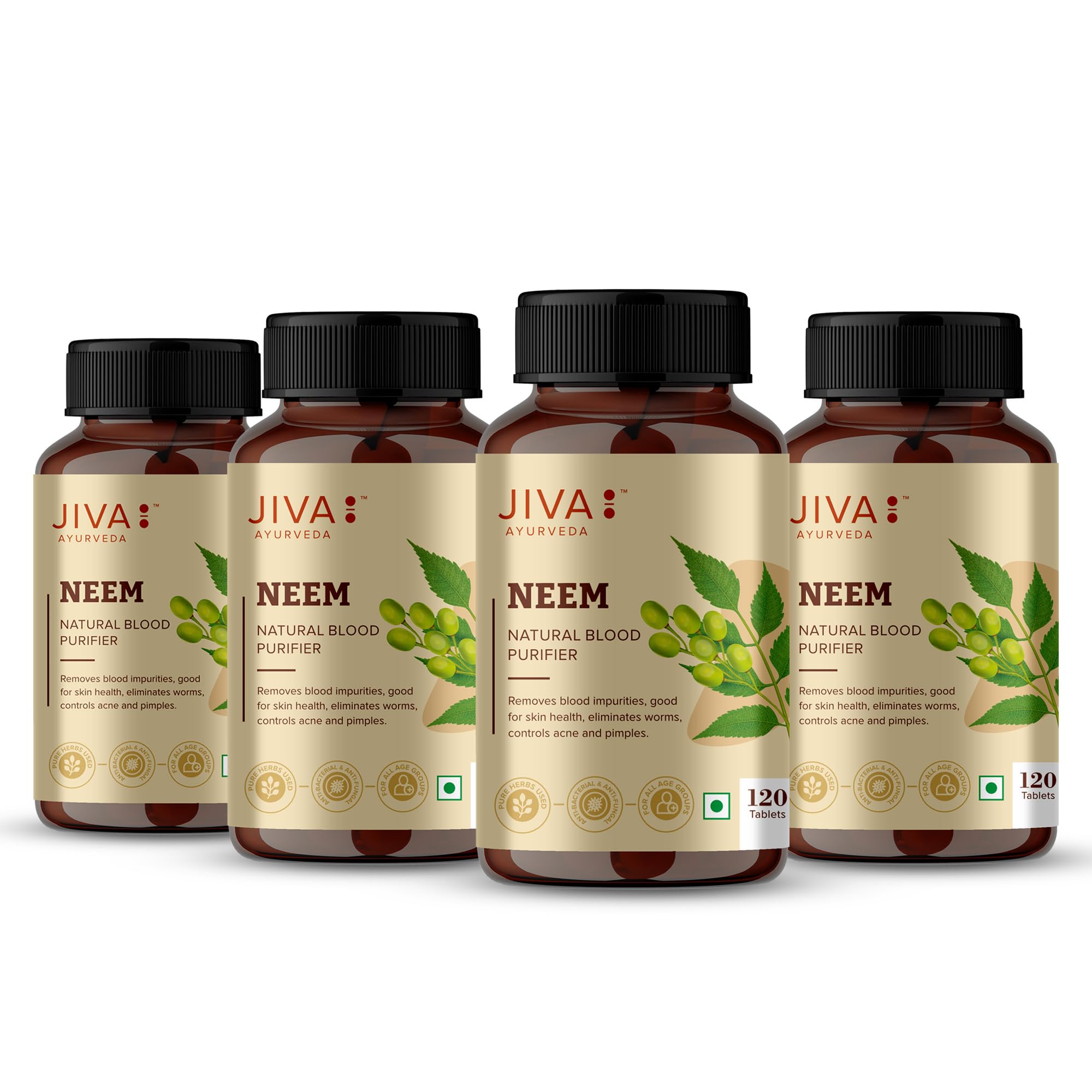 Jiva Ayurveda Neem Tablets, 120 Count, Ayurvedic Herbal Supplement for Adults (6)