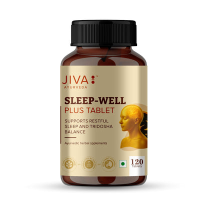 Jiva Ayurveda Sleep Well Plus Tablets, 120 Count, Tagara-Based Herbal Supplement for Adults, Unflavoured