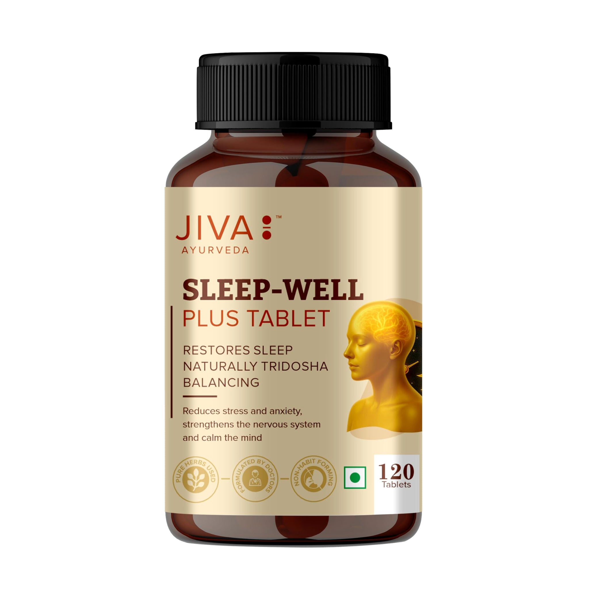 Jiva Ayurveda Sleep Well Plus Tablets, 120 Count, Tagara-Based Herbal Supplement for Adults, Unflavoured - back view (10)