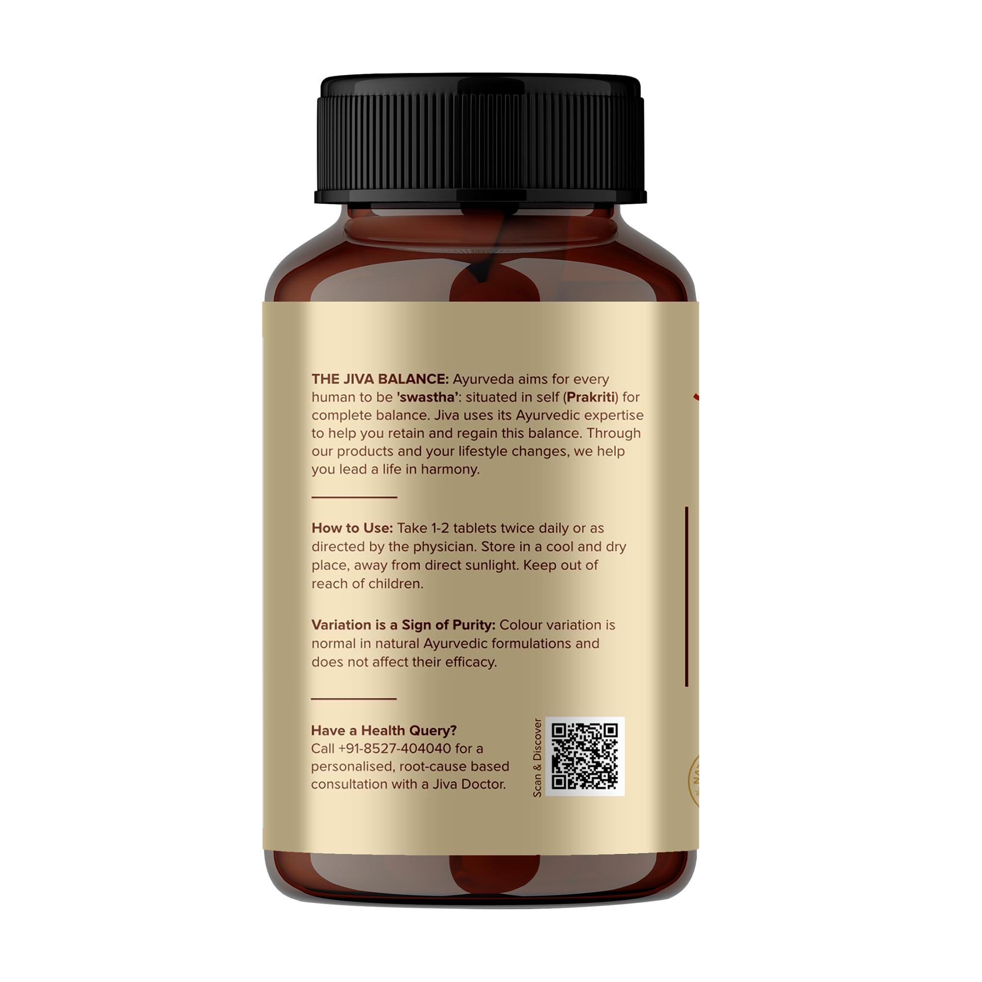 Jiva Ayurveda Sleep Well Plus Tablets, 120 Count, Tagara-Based Herbal Supplement for Adults, Unflavoured - label detail (12)