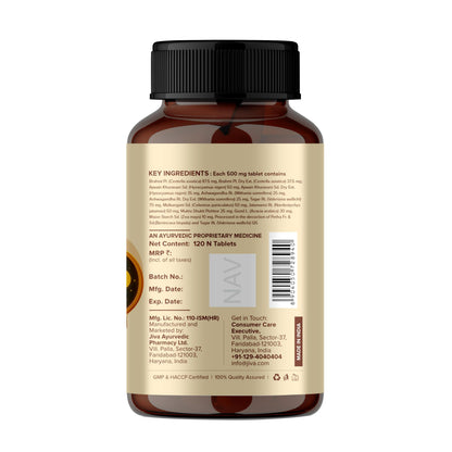 Jiva Ayurveda Sleep Well Plus Tablets, 120 Count, Tagara-Based Herbal Supplement for Adults, Unflavoured - ingredients panel 