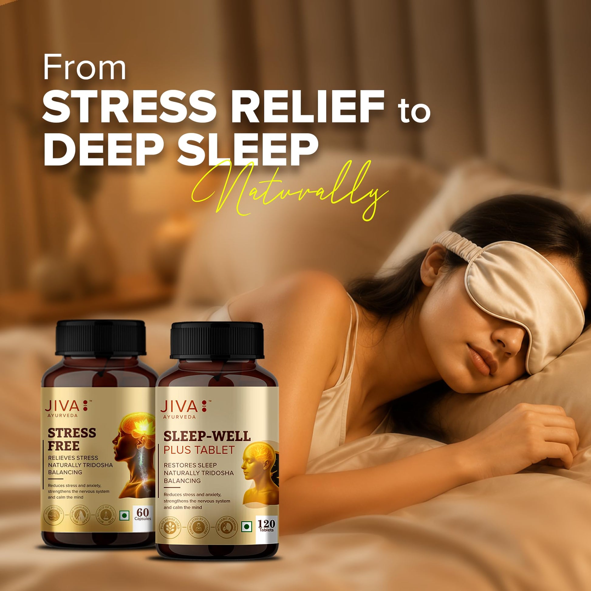 Jiva Ayurveda Sleep Well Plus Tablets, 120 Count, Tagara-Based Herbal Supplement for Adults, Unflavoured - in use