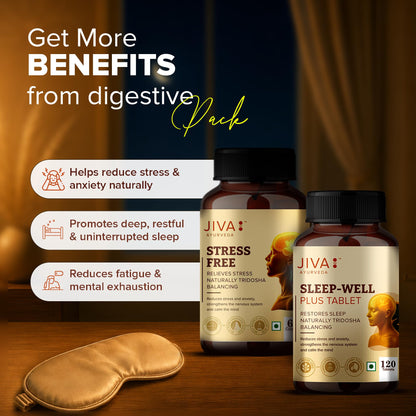 Jiva Ayurveda Sleep Well Plus Tablets, 120 Count, Tagara-Based Herbal Supplement for Adults, Unflavoured - size and scale