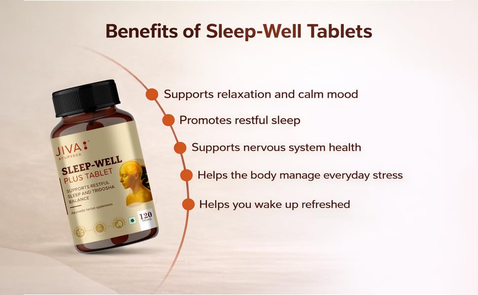 Jiva Ayurveda Sleep Well Plus Tablets, 120 Count, Tagara-Based Herbal Supplement for Adults, Unflavoured - ingredients panel
