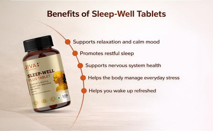 Jiva Ayurveda Sleep Well Plus Tablets, 120 Count, Tagara-Based Herbal Supplement for Adults, Unflavoured - ingredients panel