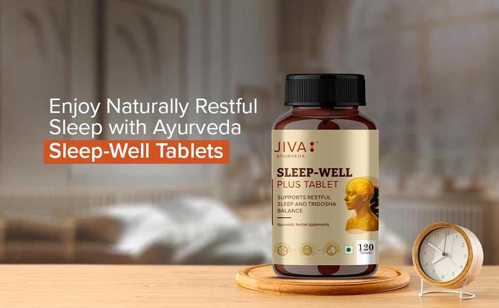 Jiva Ayurveda Sleep Well Plus Tablets, 120 Count, Tagara-Based Herbal Supplement for Adults, Unflavoured - close-up detail