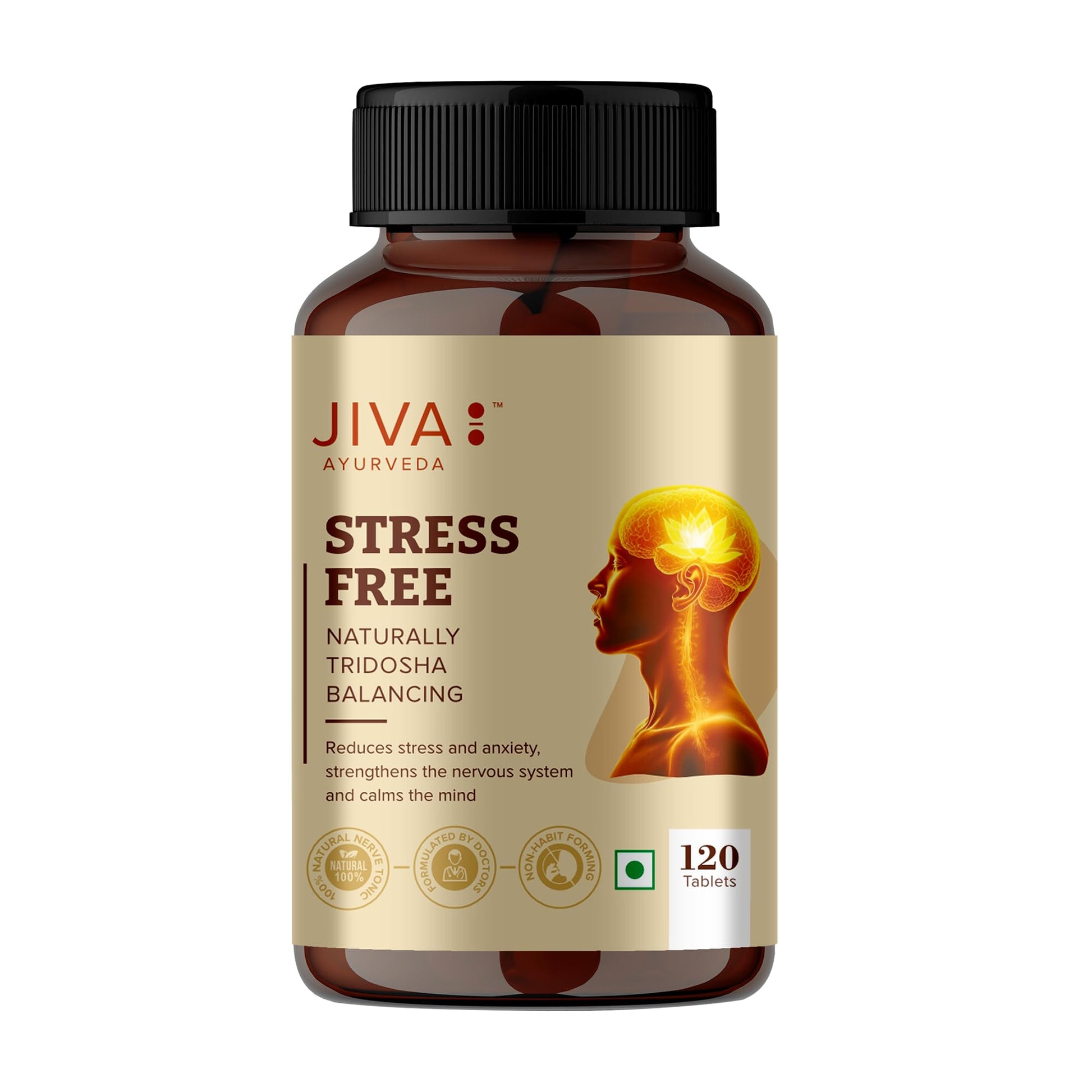 Jiva Ayurveda Sleep Well Plus Tablets, 120 Count, Tagara-Based Herbal Supplement for Adults, Unflavoured - front view (9)