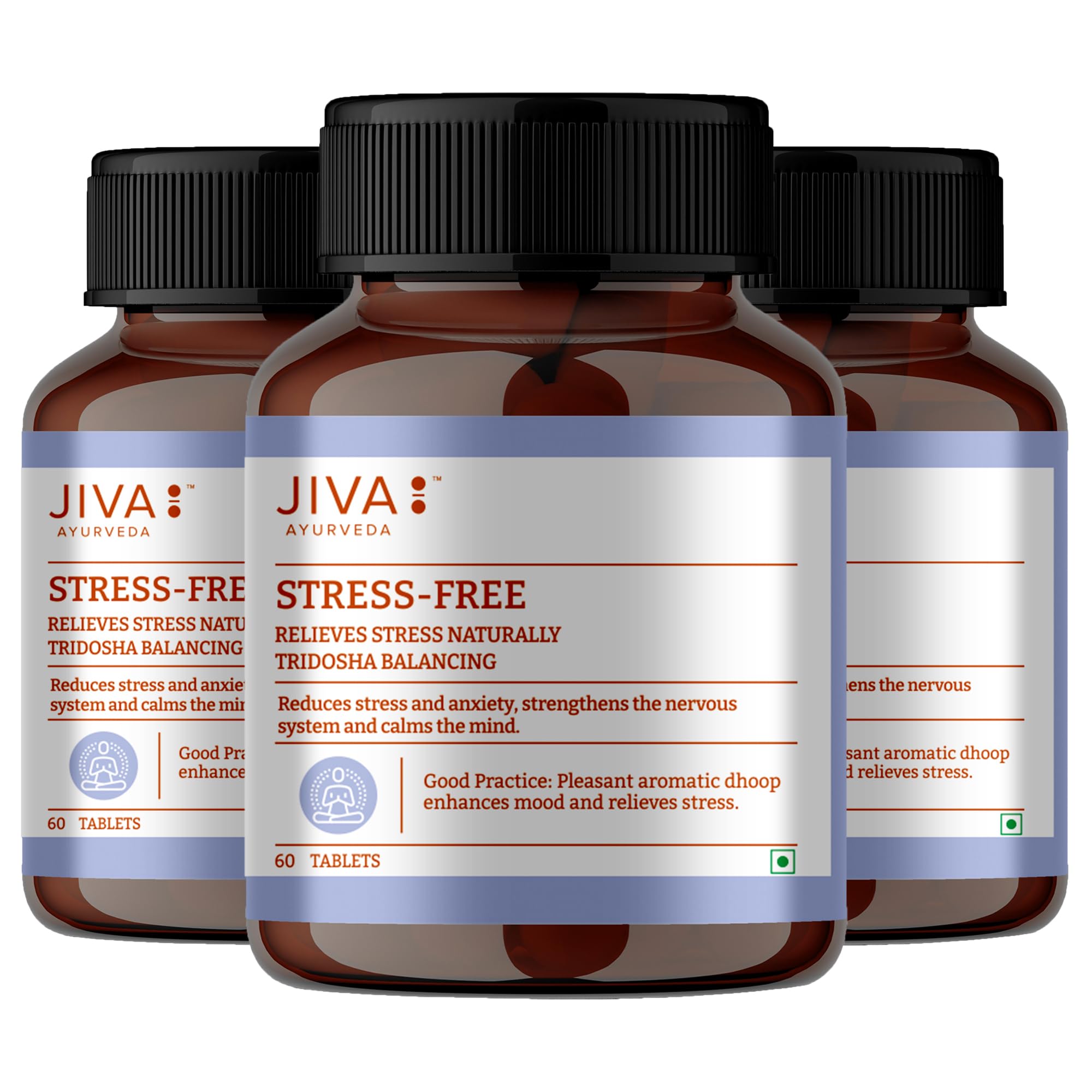 Jiva Ayurveda Stress-Free Herbal Tablets, 500mg, with Brahmi, Ashwagandha, Shankhpushpi