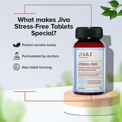 Jiva Ayurveda Stress-Free Herbal Tablets, 500mg, with Brahmi, Ashwagandha, Shankhpushpi - packaging (13)