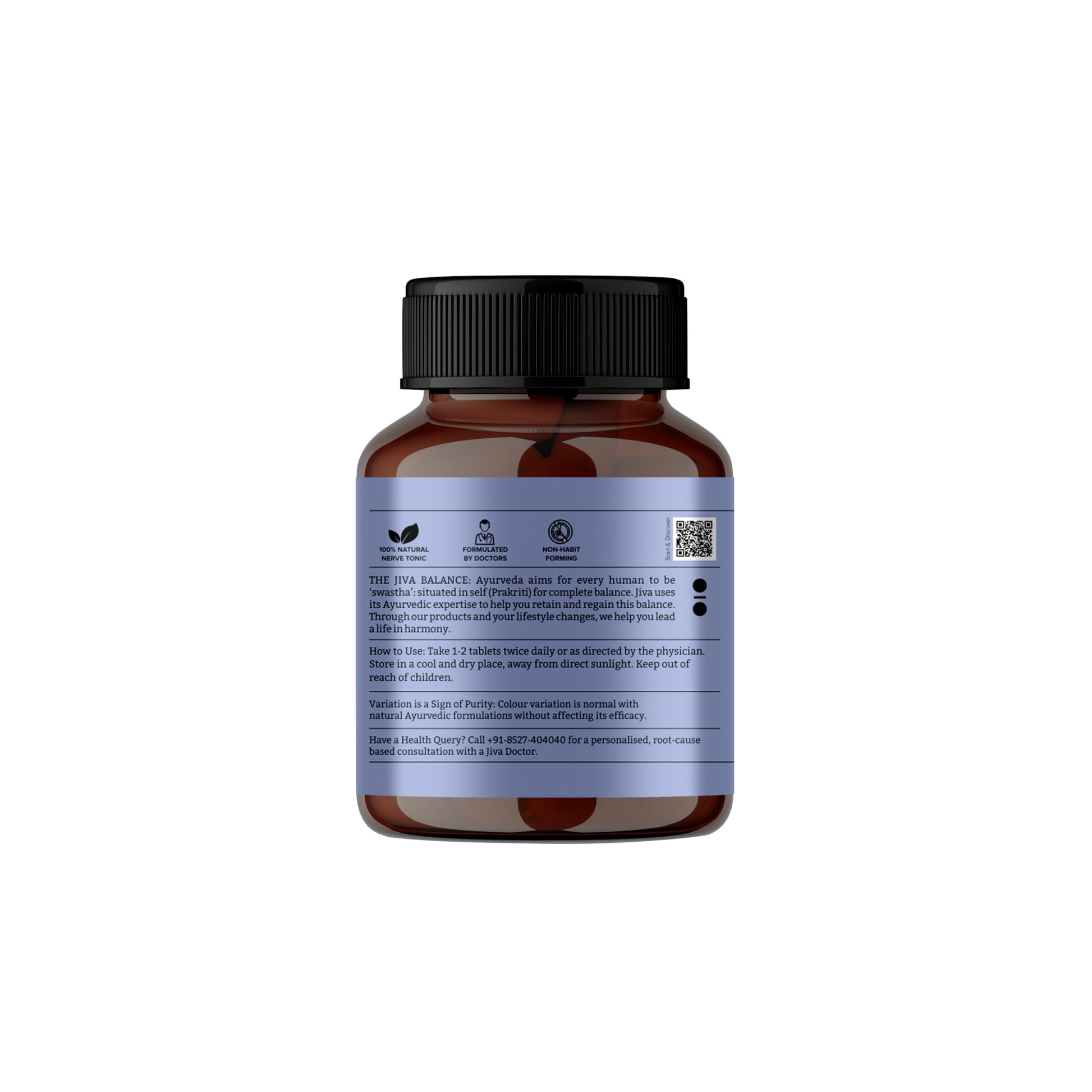 Jiva Ayurveda Stress-Free Herbal Tablets, 500mg, with Brahmi, Ashwagandha, Shankhpushpi - packaging