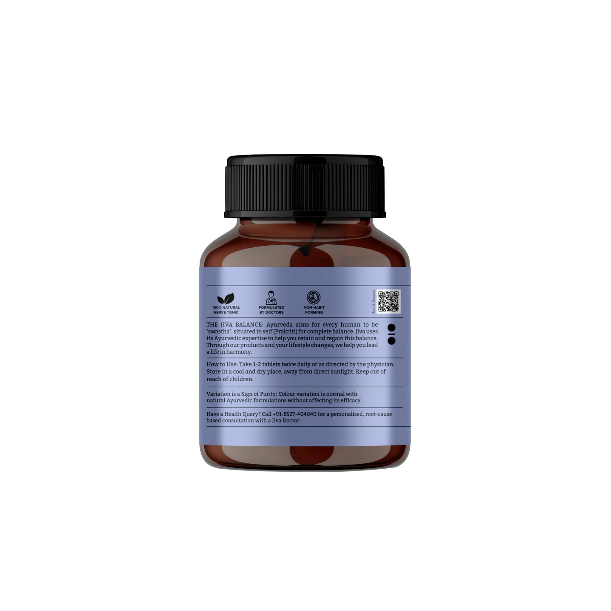 Jiva Ayurveda Stress-Free Herbal Tablets, 500mg, with Brahmi, Ashwagandha, Shankhpushpi - packaging