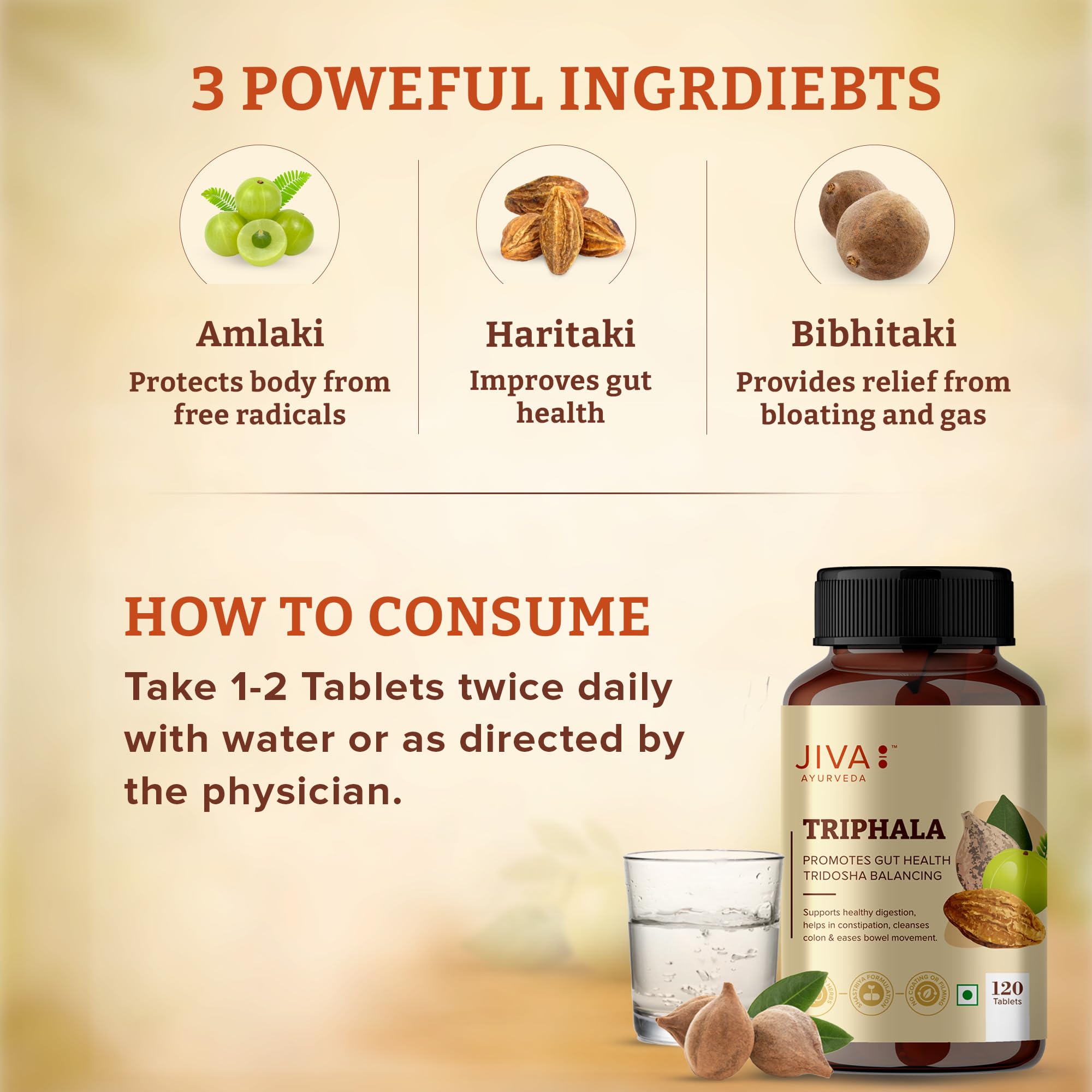 Jiva Ayurveda Triphala Tablets, 120 Count, Traditional Ayurvedic Herbal Blend - ingredients panel (10)