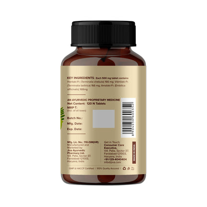 Jiva Ayurveda Triphala Tablets, 120 Count, Traditional Ayurvedic Herbal Blend - front view