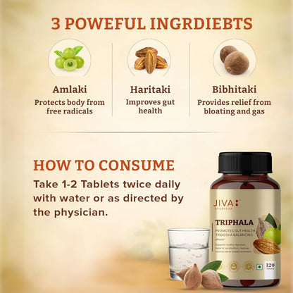 Jiva Ayurveda Triphala Tablets, 120 Count, Traditional Ayurvedic Herbal Blend - packaging