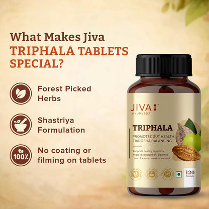 Jiva Ayurveda Triphala Tablets, 120 Count, Traditional Ayurvedic Herbal Blend - label detail