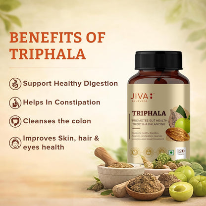 Jiva Ayurveda Triphala Tablets, 120 Count, Traditional Ayurvedic Herbal Blend - ingredients panel