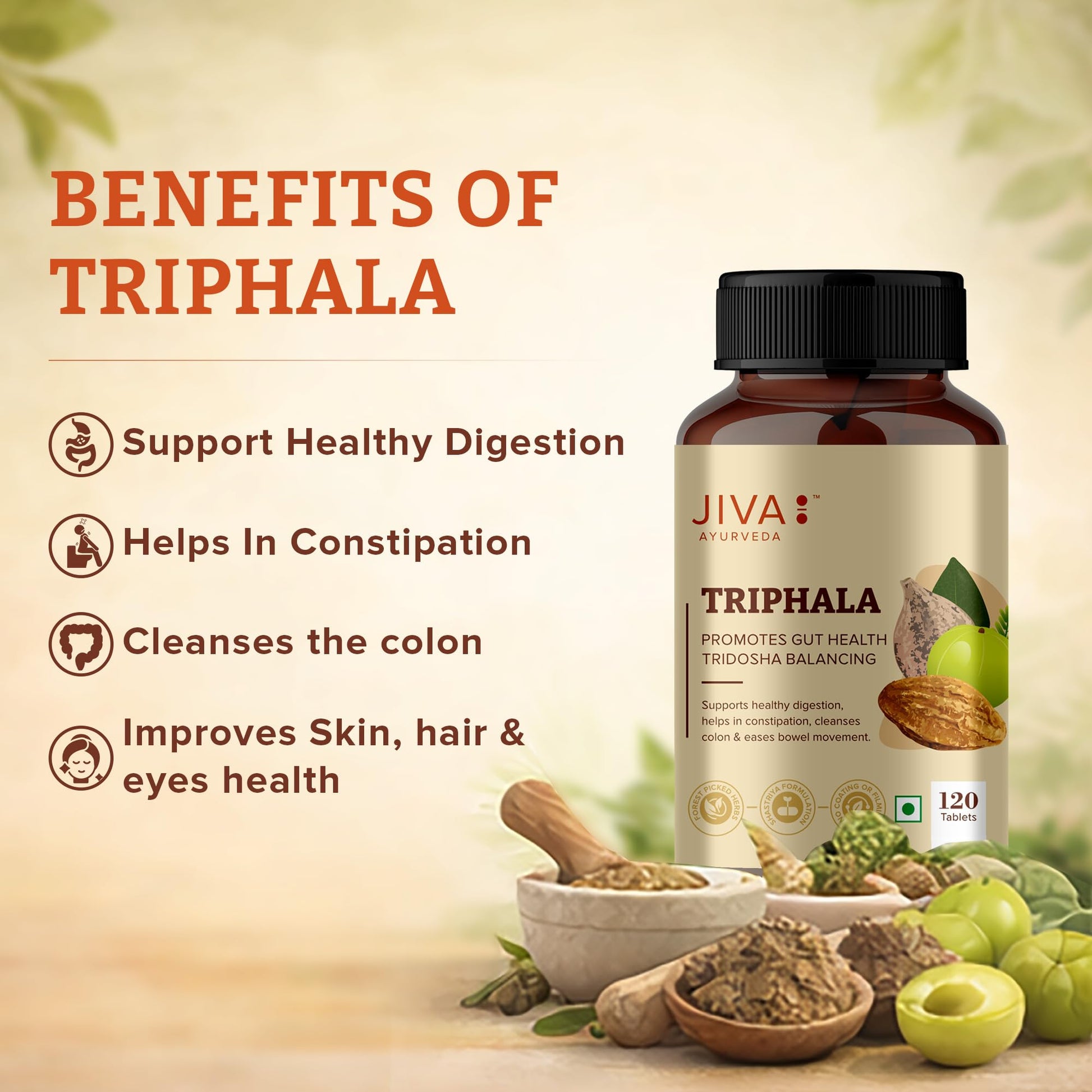 Jiva Ayurveda Triphala Tablets, 120 Count, Traditional Ayurvedic Herbal Blend - packaging (8)