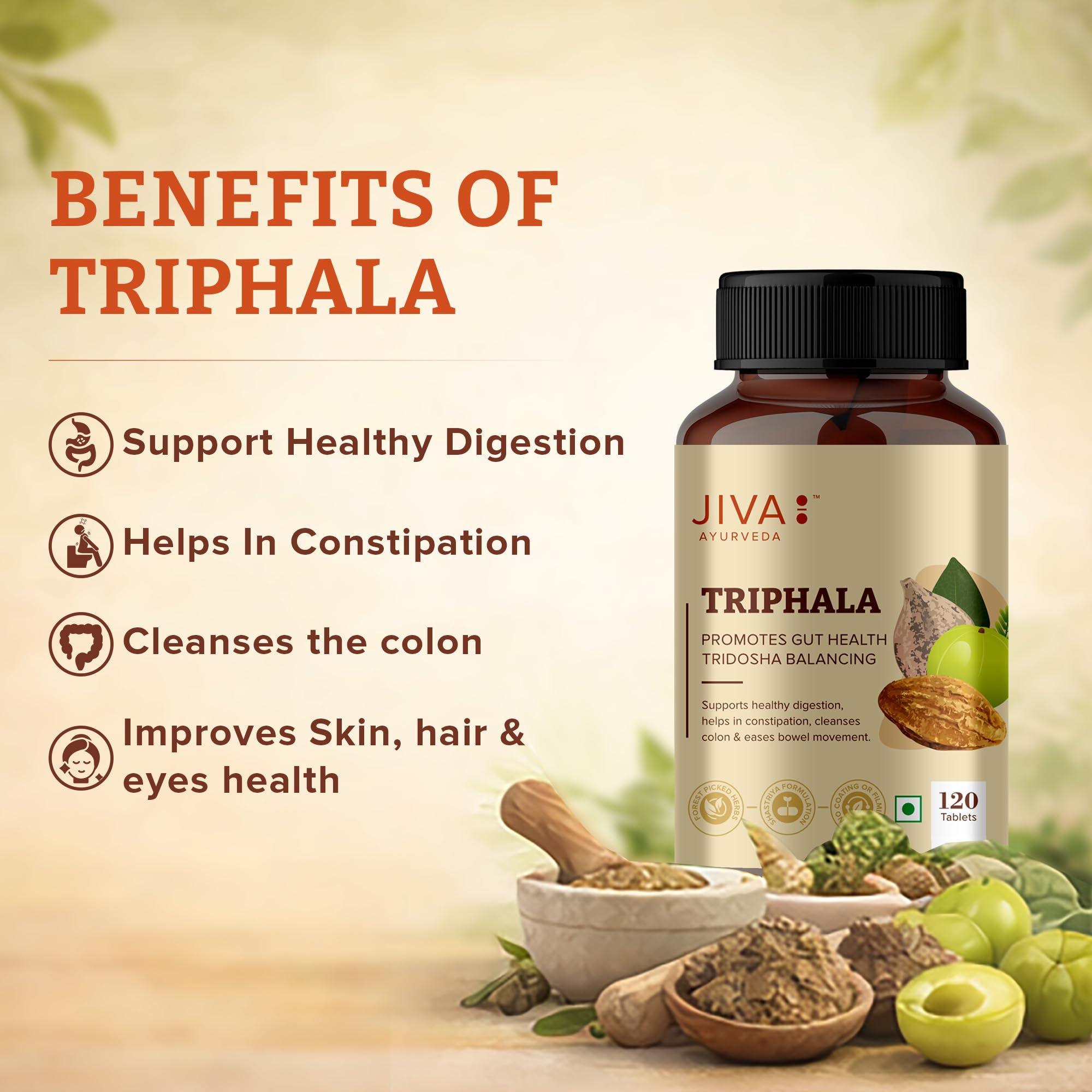 Jiva Ayurveda Triphala Tablets, 120 Count, Traditional Ayurvedic Herbal Blend - packaging (8)