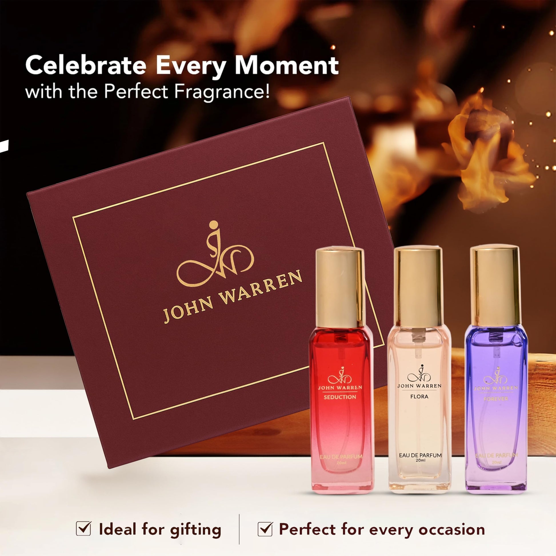 JOHN WARREN Men's Eau de Parfum Gift Set, 4 x 20ml Bottles, 350g, Adult - back view (10)