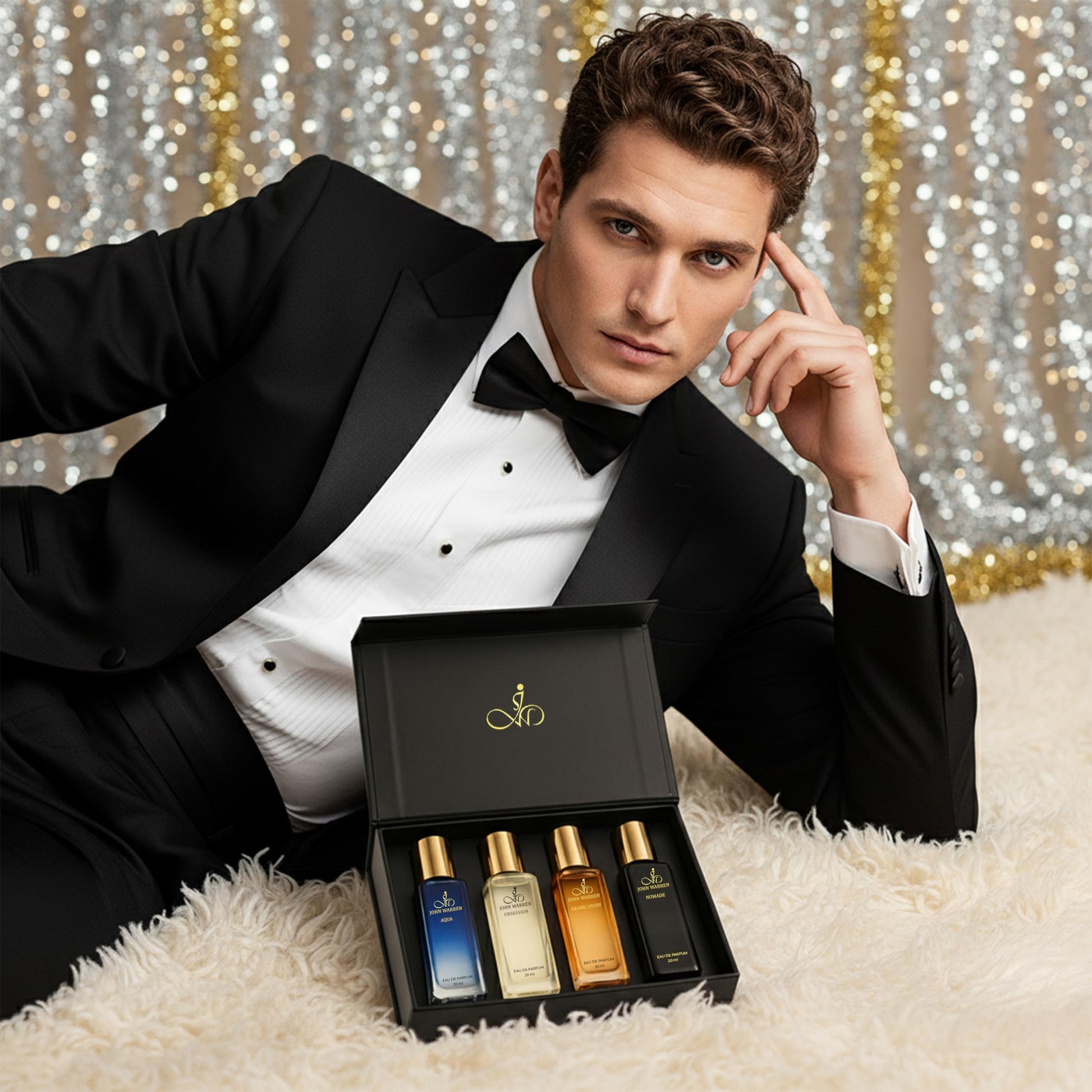 JOHN WARREN Men's Eau de Parfum Gift Set, 4 x 20ml Bottles, 350g, Adult - back view