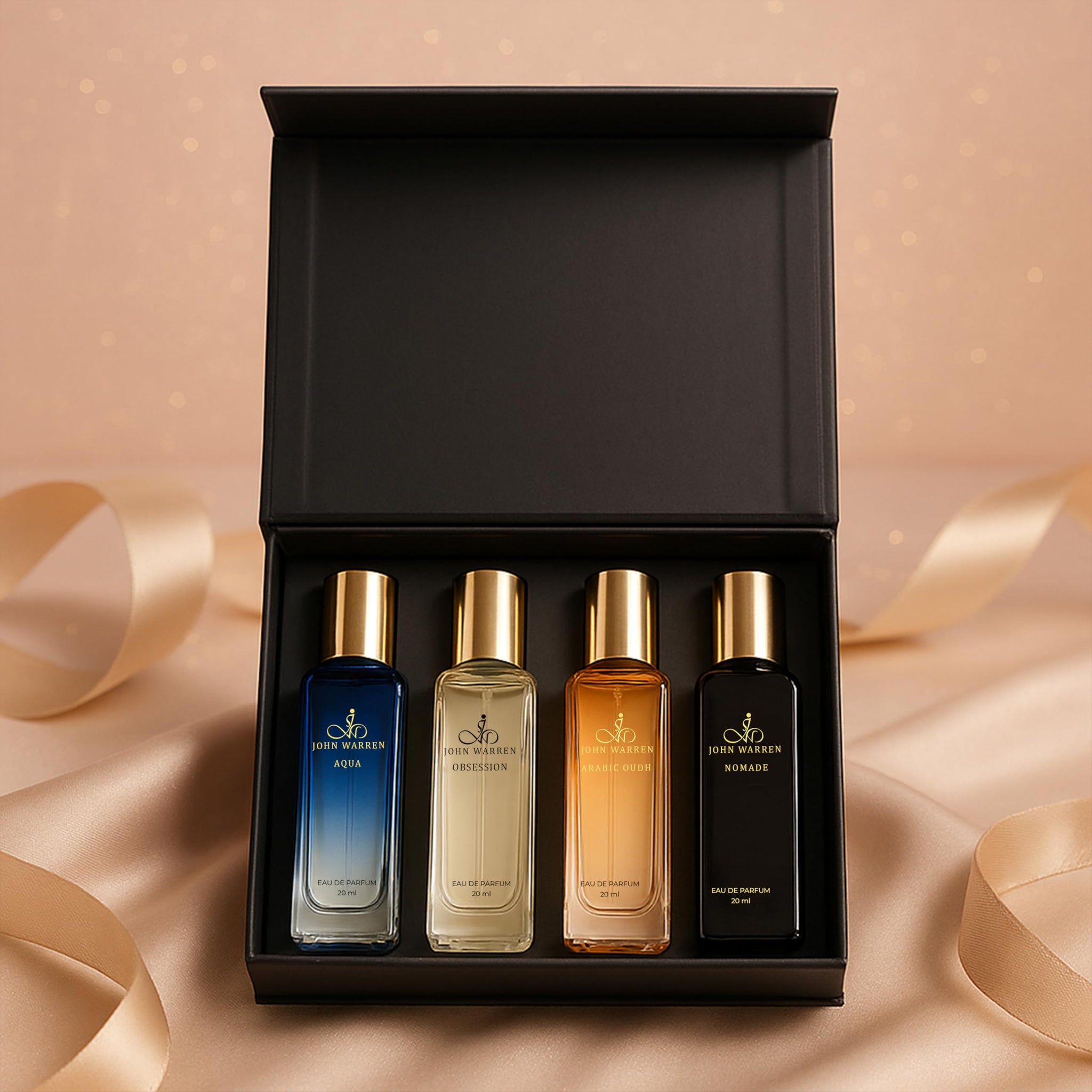 JOHN WARREN Men's Eau de Parfum Gift Set, 4 x 20ml Bottles, 350g, Adult - packaging