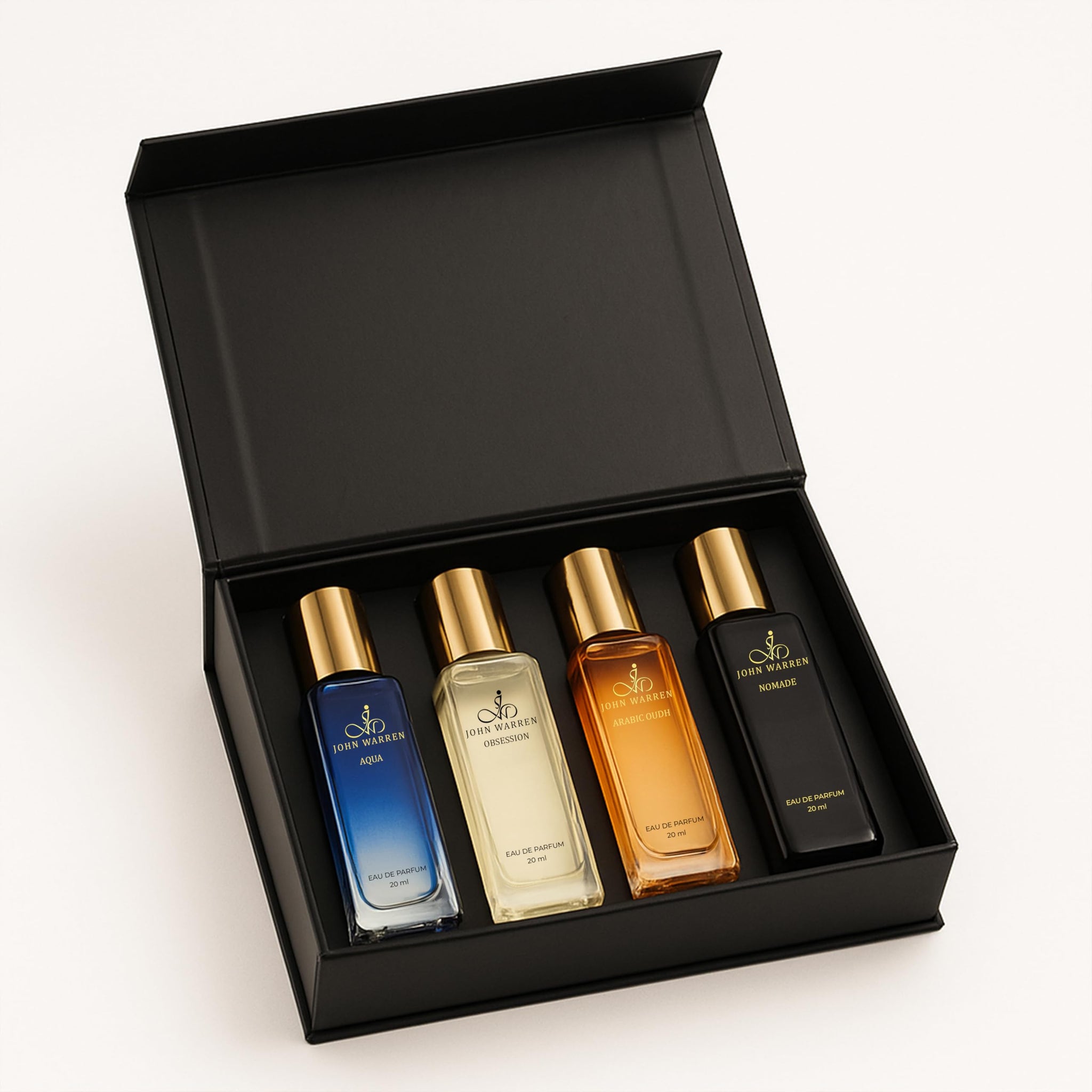 JOHN WARREN Men's Eau de Parfum Gift Set, 4 x 20ml Bottles, 350g, Adult - ingredients panel