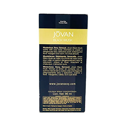 Jovan Black Musk Eau De Cologne for Women, 96ml, Spray - Modern Musk Fragrance - packaging