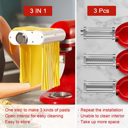 Jovan Home 3-in-1 Pasta Maker Attachment for KitchenAid Stand Mixer, White, Stainless Steel Pasta Roller, Fettuccine and Spag
