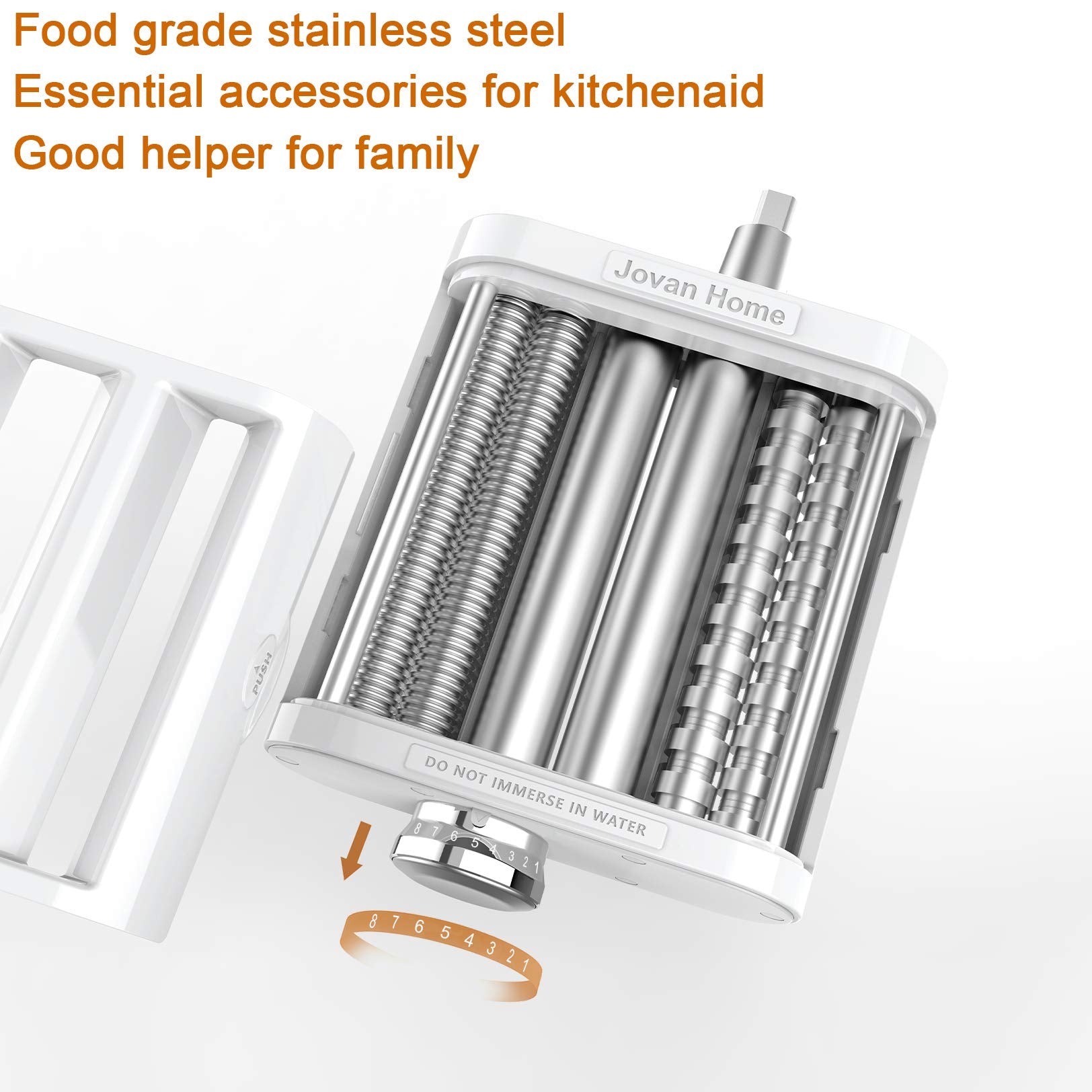 Jovan Home 3-in-1 Pasta Maker Attachment for KitchenAid Stand Mixer, White, Stainless Steel Pasta Roller, Fettuccine and Spag